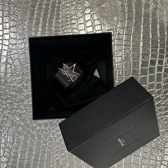 Yves Saint Laurent Black Leather Cuff Bracelet - Picture 3 of 8